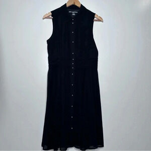 Karl Lagerfeld Paris NWOT Black Sleeveless Button-Up Ruched Waist Dress Size 8